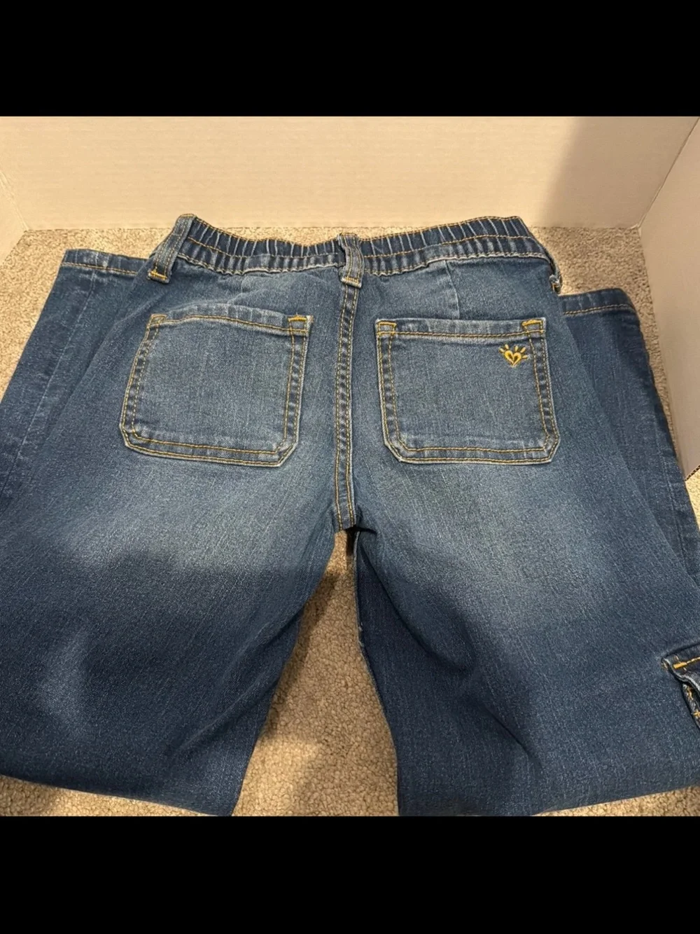 Justice Girl’s Medium Blue Denim Cargo Jeans with Ring Detail